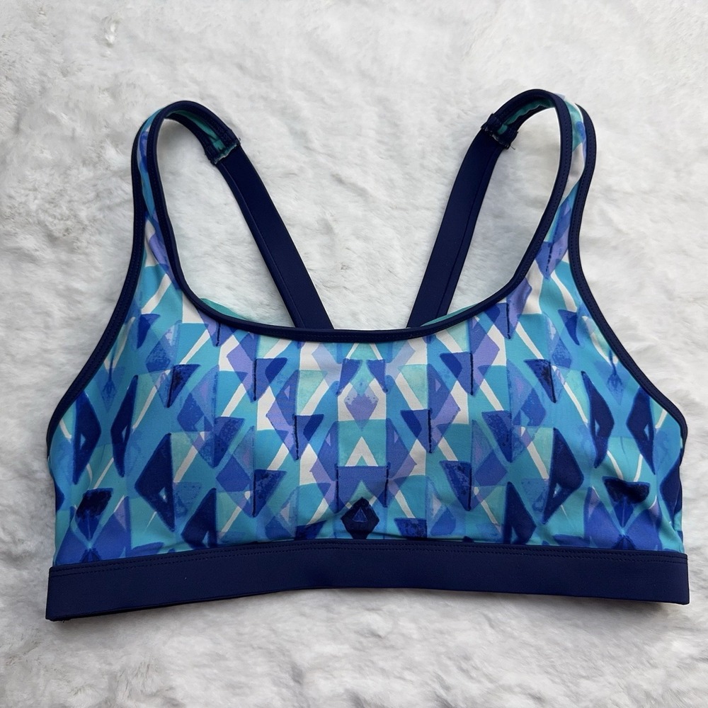 Title Nine Sports Bra Padded Cups Adjustable Straps Blue Green Size Medium - Picture 2 of 7